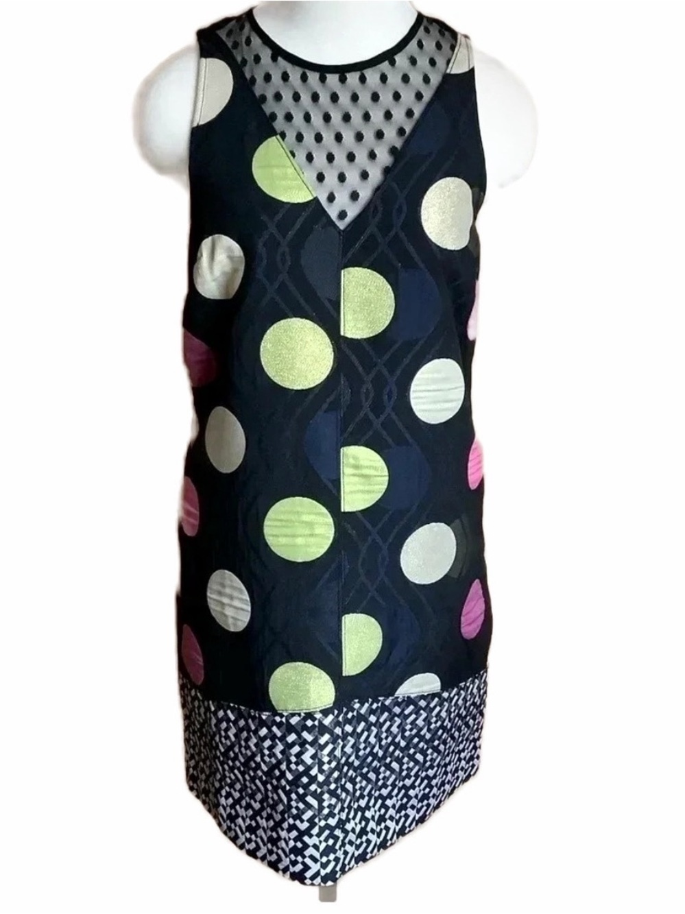 ANTHROPOLOGIE MAEVE Jacquard Metallic Polka Dot Shift Dress S